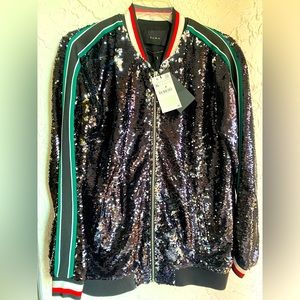 XL Shinny jacket black with red white strip Brand New